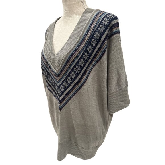Romeo & Juliet Couture Grey Wool V-Neck Sweater W/Nordic Pattern Size L - Picture 2 of 9